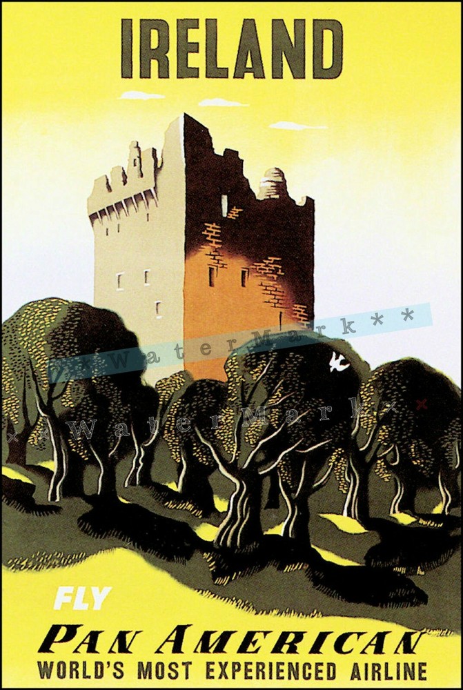 Ireland 1953 Pan American Airline Vintage Poster Print Travel Castle Decoration