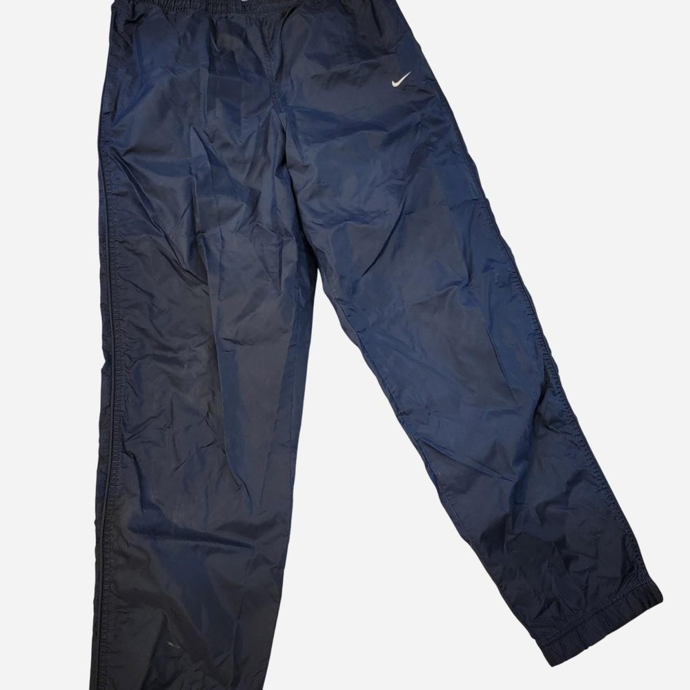 Nike Mens Navy Blue Windbreaker Track Pants Lined Swoosh Logo Size Medium |C1