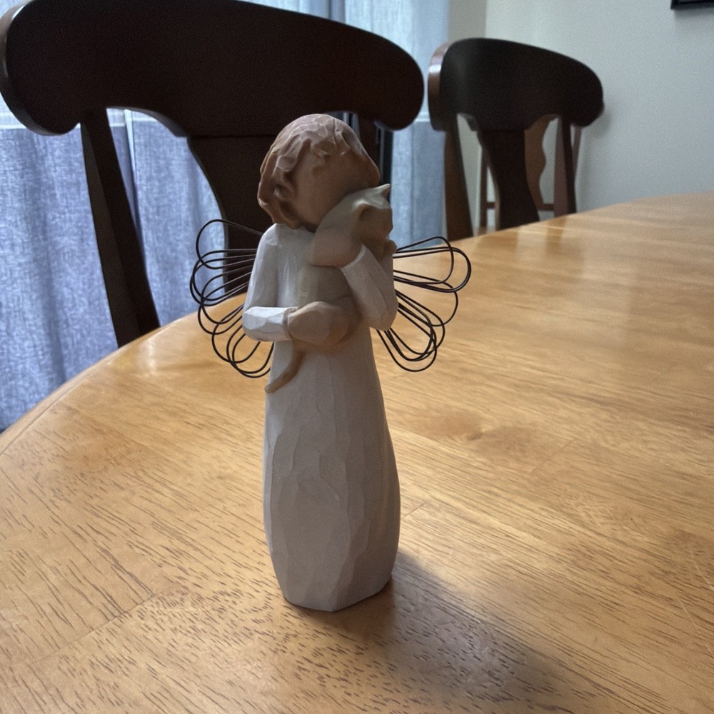 Willow Tree, With Affection, Angel Holding Cat Figurine, Gray White (No box)