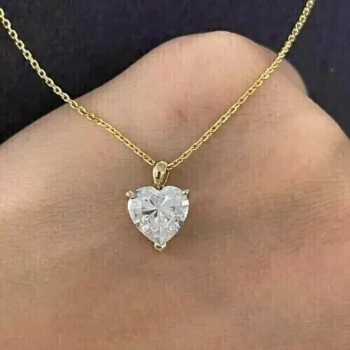 2.00 CT Heart Cut Moissanite Women Solitaire Pendant 14K Yellow Gold Plated