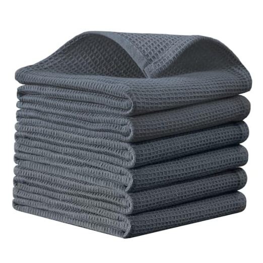 6-Pack Dark Grey Waffle Weave Cotton Kitchen Dish Towels 14x14IN