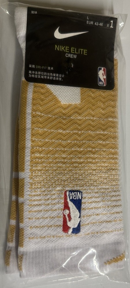 Nike NBA ELITE Quick Crew Basketball Socks Size L One Pair (White -Beige)Color!