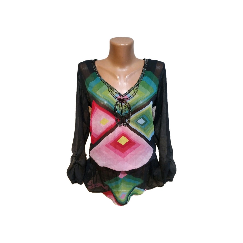 Desigual women's blouse  size M black multi ,Geometric,Glitter,Embroidery,Beads