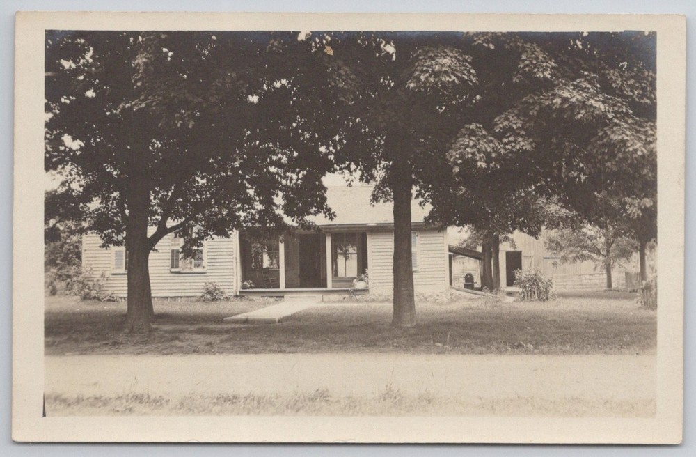 Burr Oak Michigan RPPC House Trees Vintage Real Photo Postcard MI