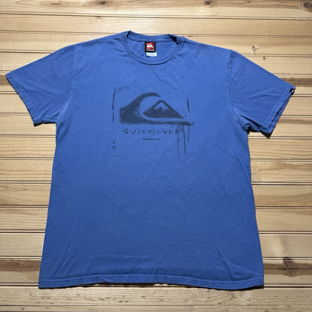 Vintage Quiksilver T Shirt Mens Large L Blue Short Sleeve Logo Surfer Skater