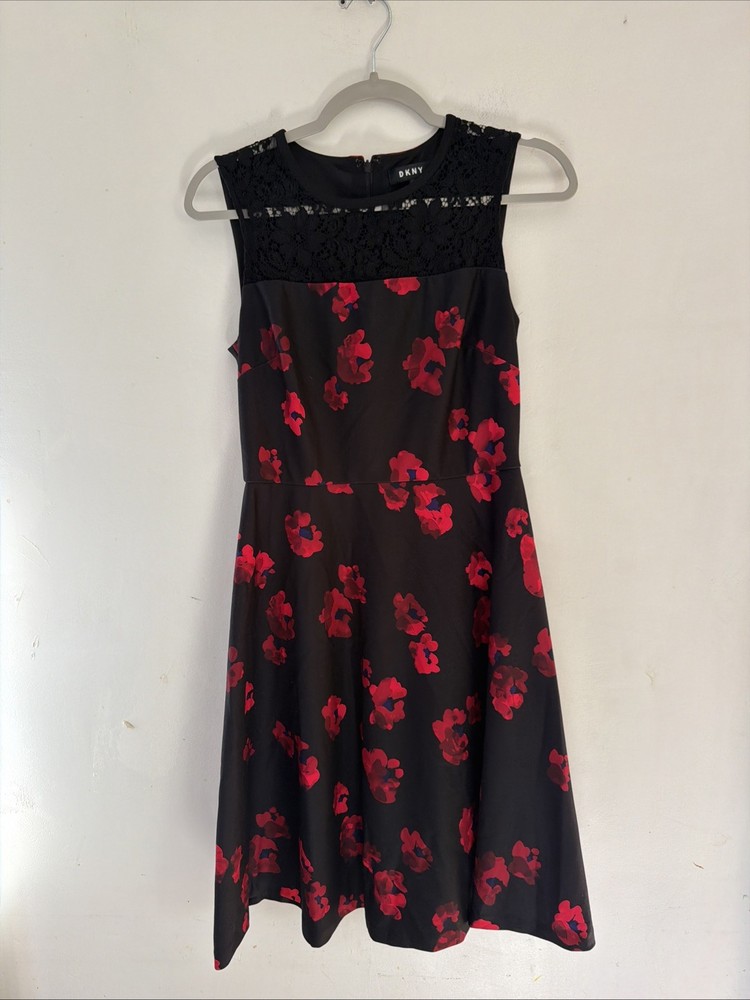 DKNY Women's Floral Print Dress Zip Back Size 4