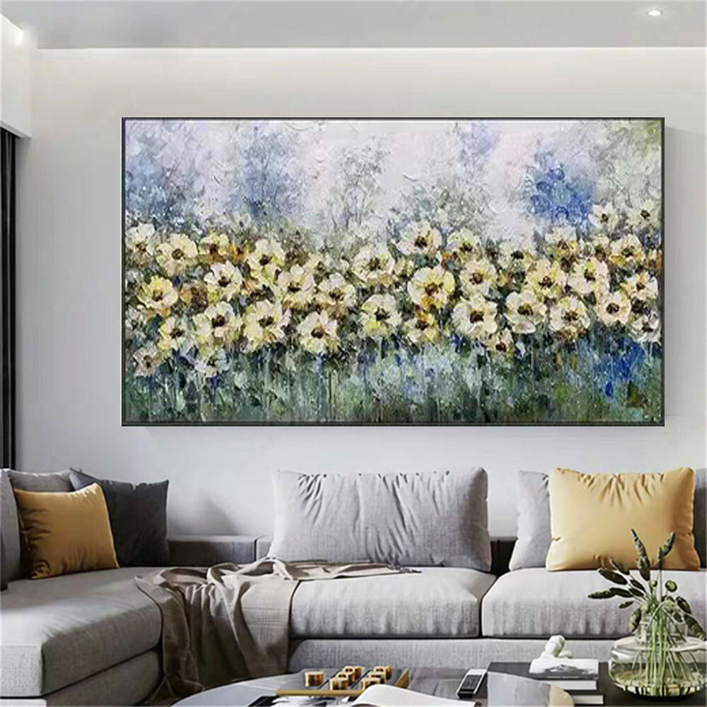 Hand Painted oil Painting Yellow Flower Abstract art wall Living room Decor