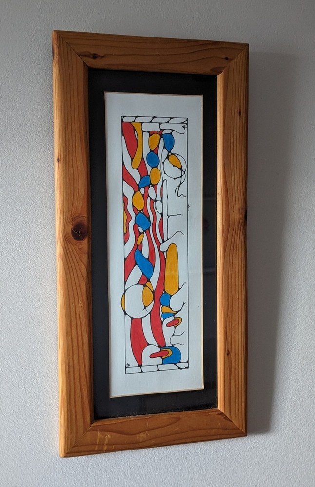 Stylish modern art original ink abstract picture framed with monogram signature.-image