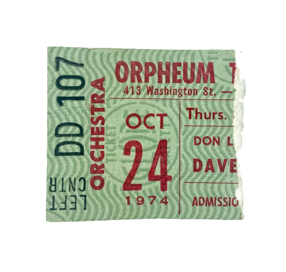 1974 DAVE MASON Concert Ticket Stub OCT 24 Orpheum Theatre Boston MA