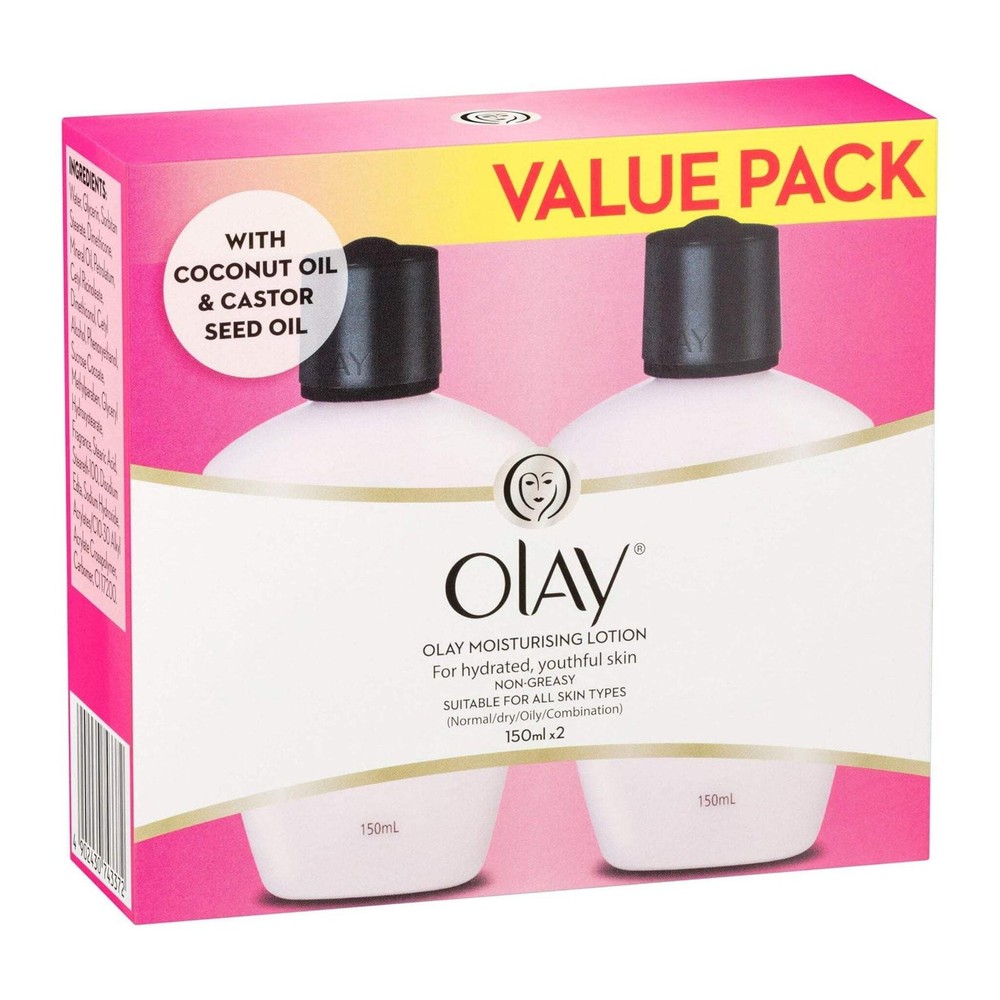 Olay Moisturising Lotion 2 x 150 mL – Hydrating Twin Pack with Coconut & Castor