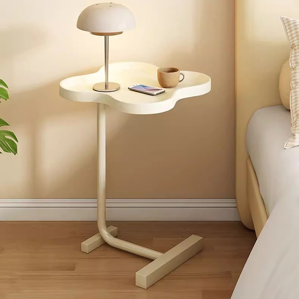 C-Shaped Sofa Side Table with Flower Design - Compact Bedroom Accent Table