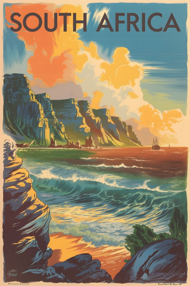 South Africa Vintage Travel Poster Print Retro Wall Art