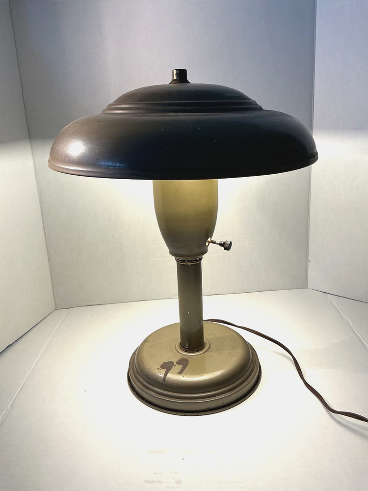Vintage 1950s Mid Century Modern Atomic Metal Saucer Desk Table Lamp Deco-RARE