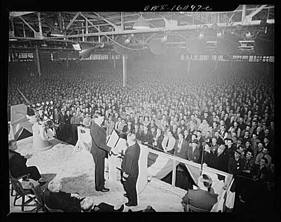 Detroit Michigan Hudson Naval Ordnance Plant Ceremony 1940s Crowd Factory