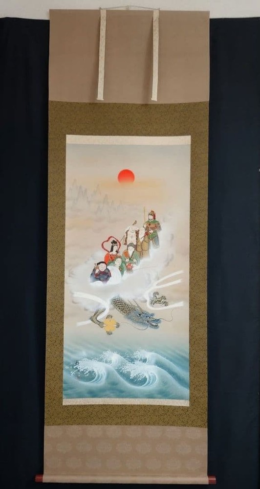 Japanese Hanging scroll 56 Morita Baisen Dragon's Seven Lucky Gods