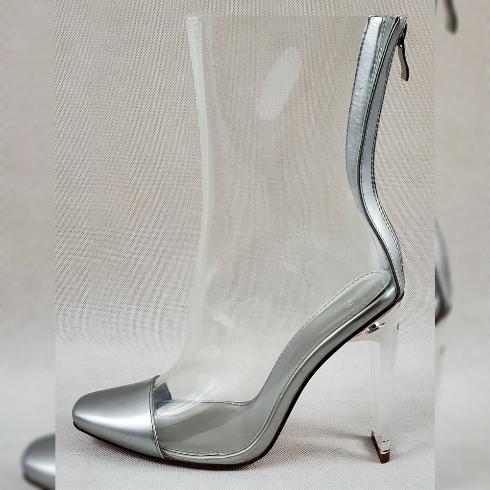 Wild Diva Women's Silver Clear Booties Size 6 - Fashionable & Trendy