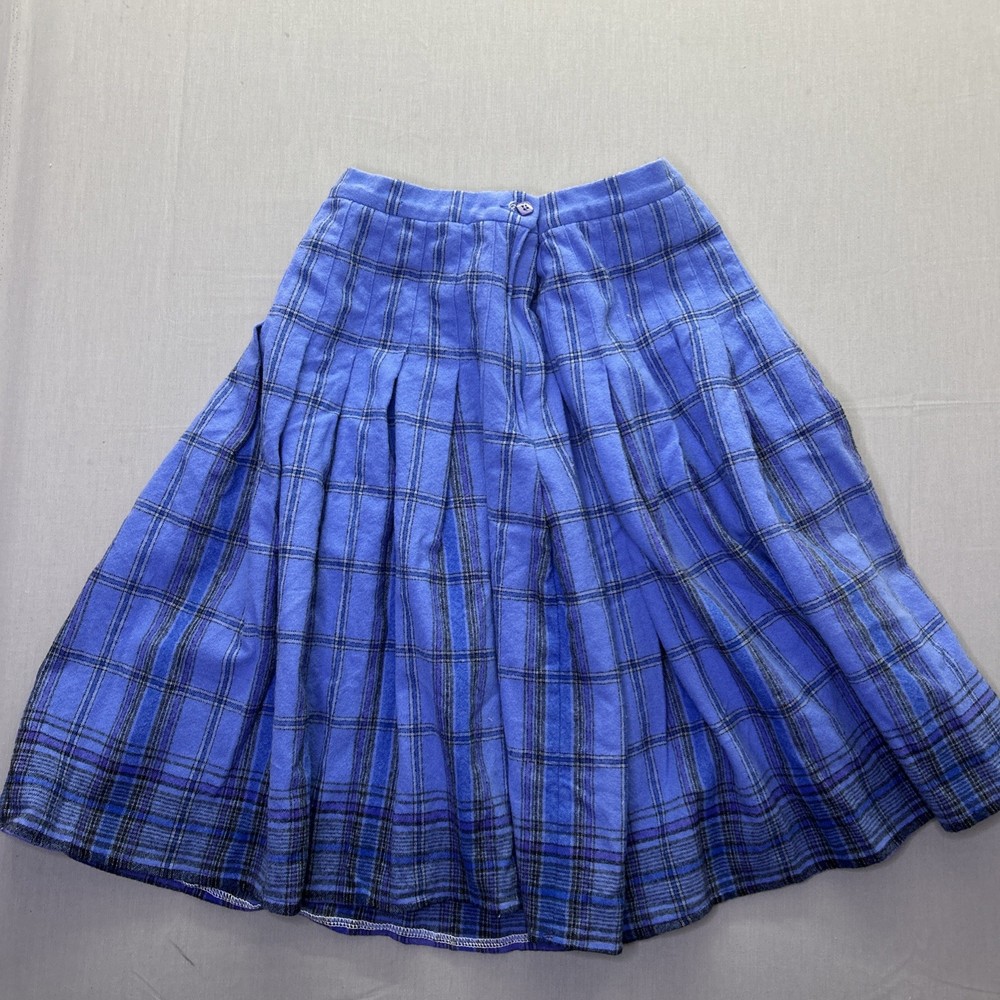 Vintage Pendleton Blue Plaid Pleated Wool Skirt Womens 12 Made USA
