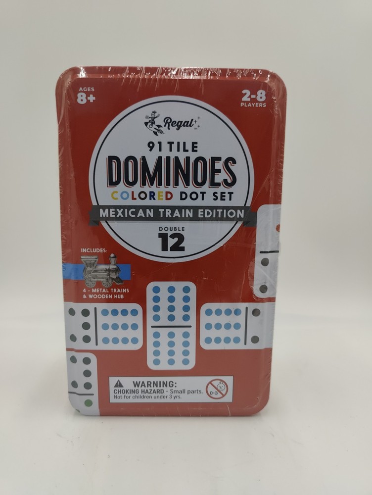 Dominoes Mexican Train 91 Tile Double 12 Colored Dot Game Set Tin NEW REGAL