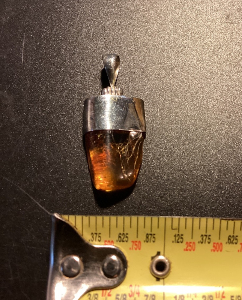 Vintage Sterling Silver  Amber Pendant