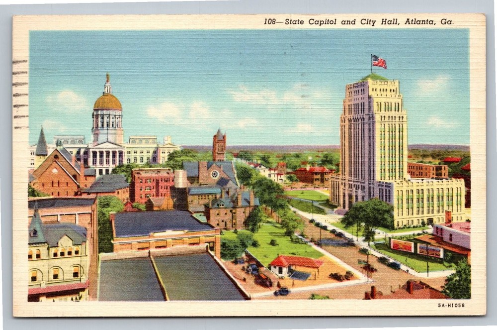 Vintage Linen Postcard State Capitol & City Hall Atlanta GA 1940s