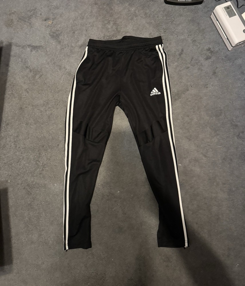 Adidas Mens Track Pants Large Black 3 Stripe Tapered Athletic Joggers