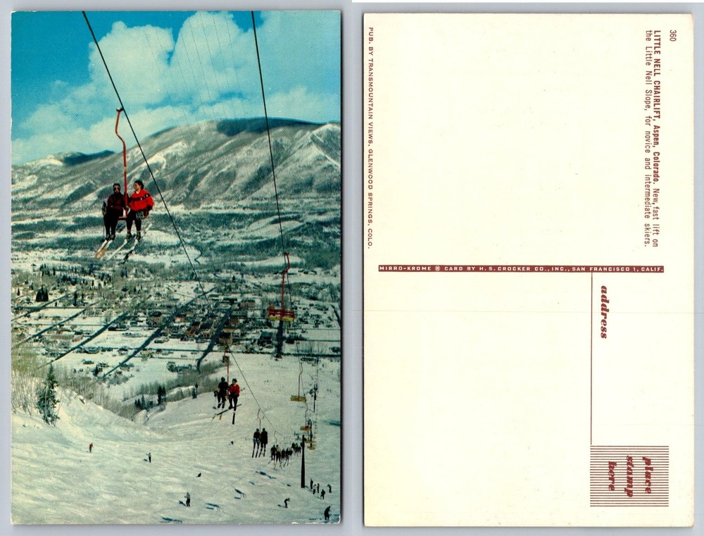 Vintage LITTLE NELL CHAIRLIFT Aspen Colorado Ski MIRRO-KROME Postcard