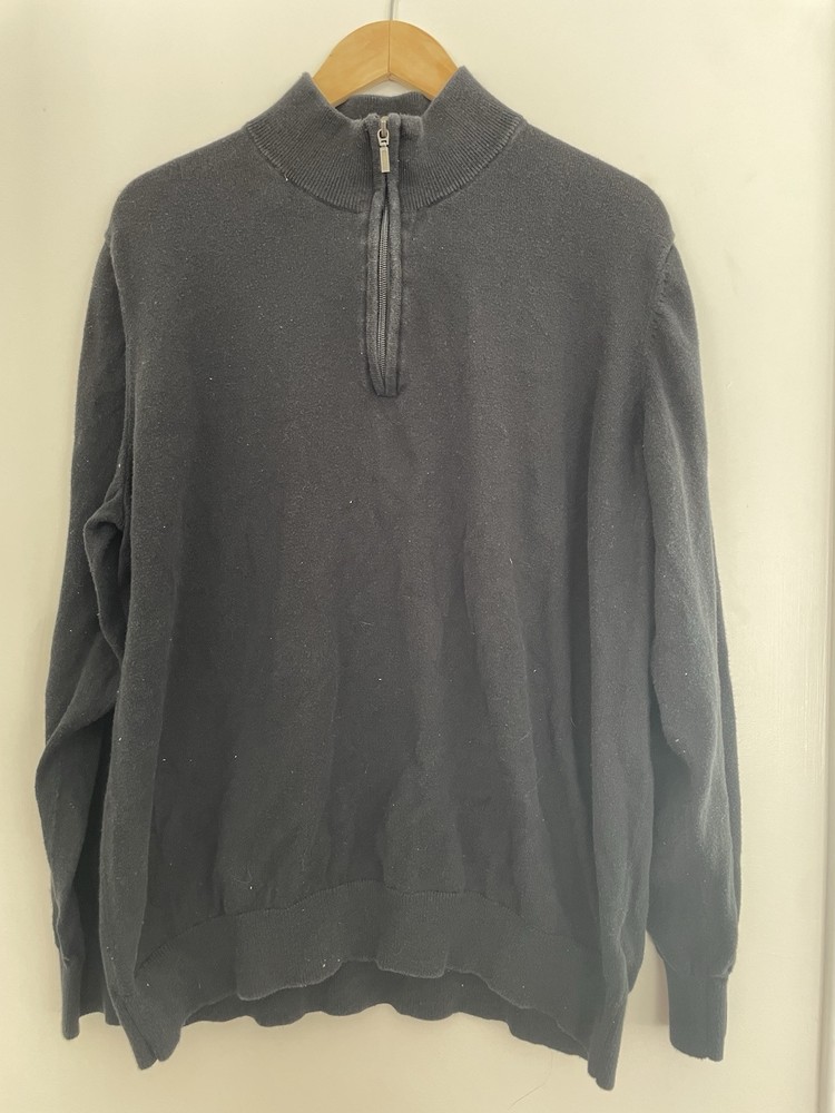 L.L. Bean Men's Solid Blue 1/4 Zip Cotton Cashmere Rib-Knit Sweater Navy XL-Reg