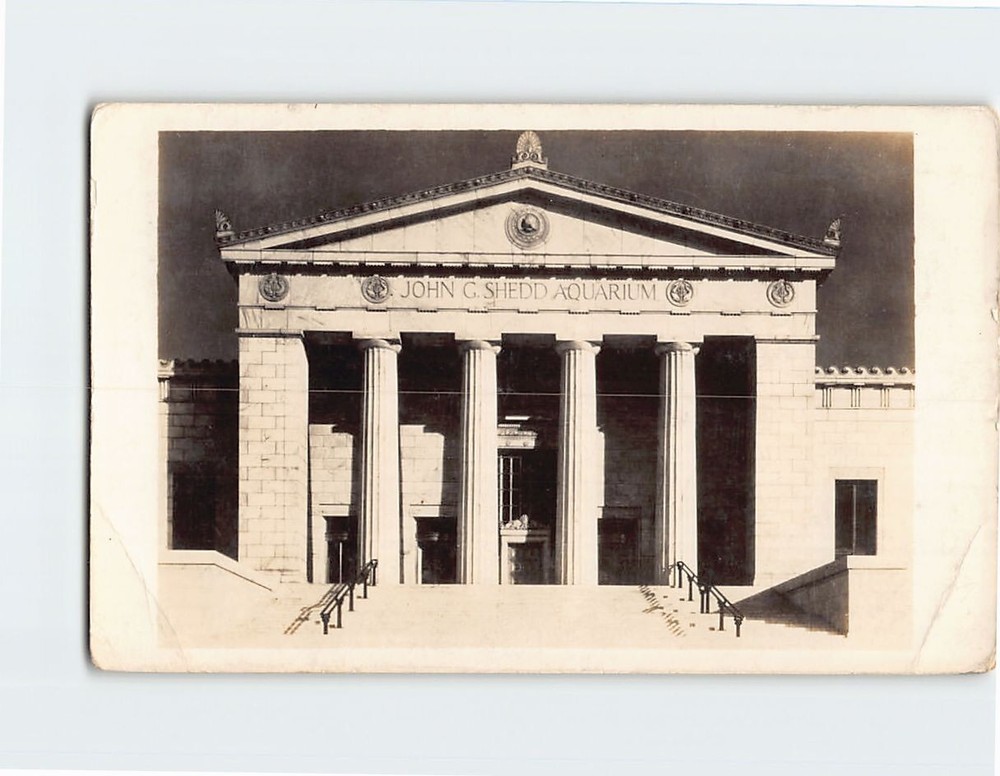 Postcard Entrance John G. Shedd Memorial Aquarium Chicago Illinois USA