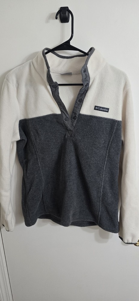 Columbia Womens Fleece Sweatshirt Pullover Sz medium Cream Gray Quarter Snap