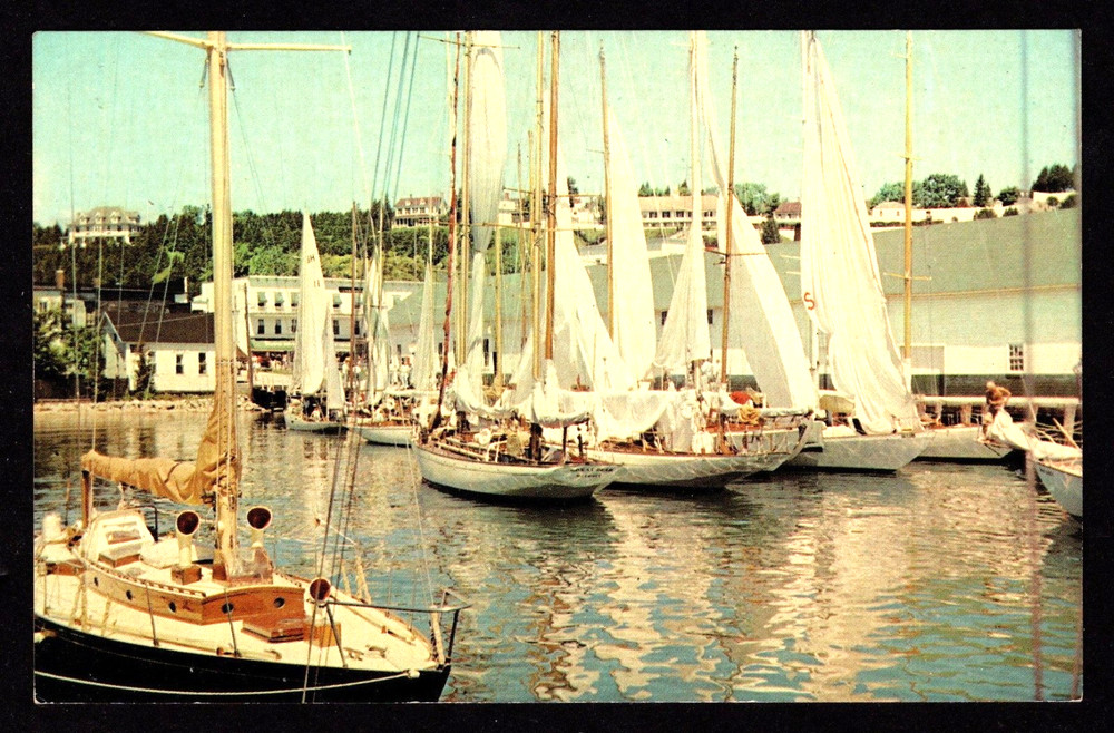 MACKINAC ISLAND MICHIGAN Yacht Basin in Harbor POSTCARD