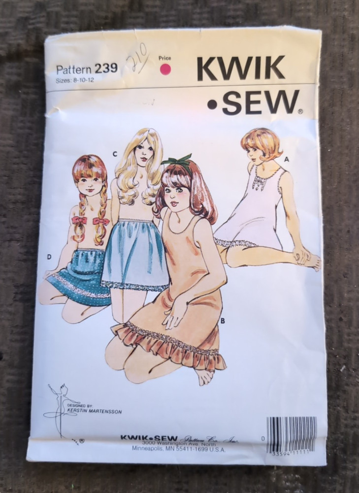 Vintage 1970s Kwik Sew 239 Girls Nightgown & Half Slip Pattern Size 8-10-12 Uncu