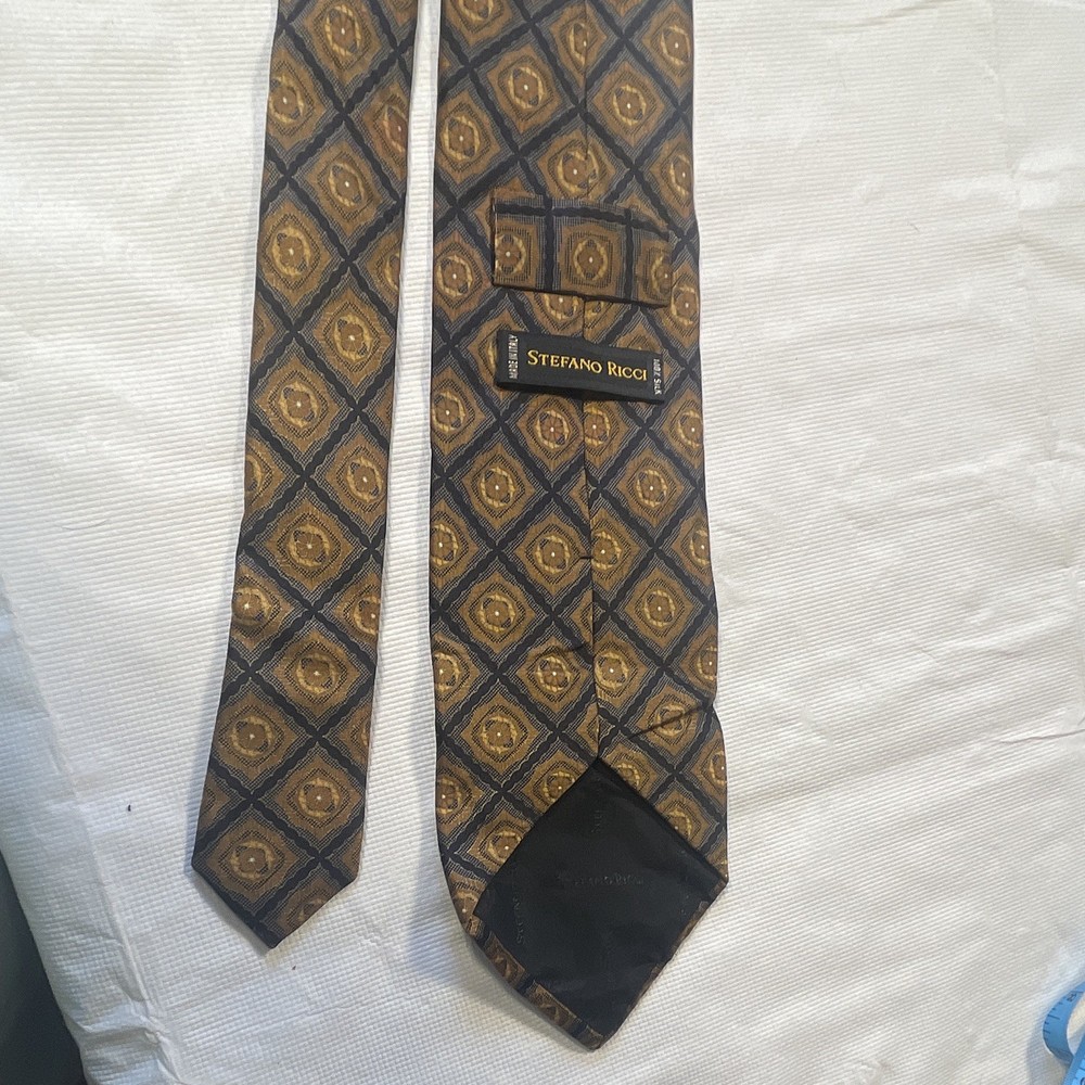 Stefano Ricci Men's Silk Gold/Black Geometric Standard Classic Tie Necktie