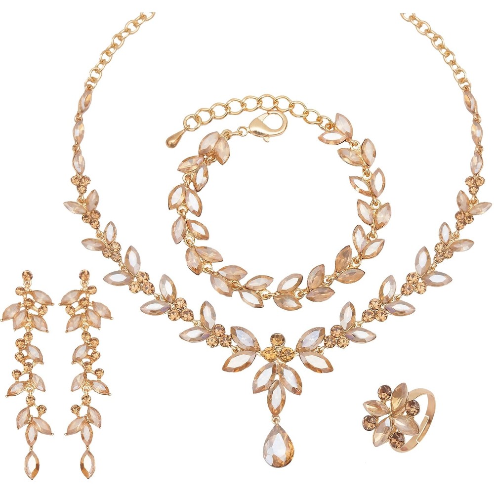 CSY 4-Piece Austrian Marquise Crystal Bridal Jewelry Set for Weddings