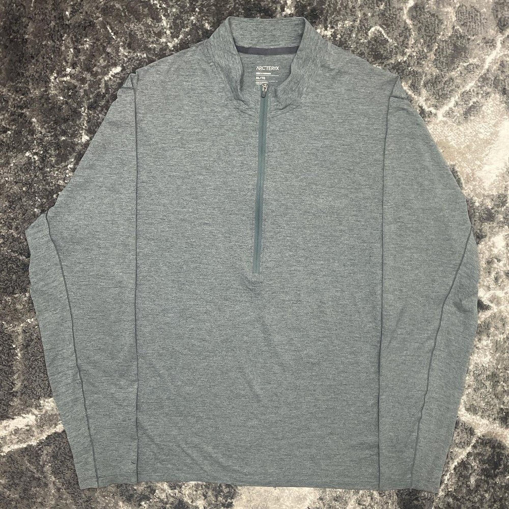 Arcteryx Shirt Mens XL Gray Cormac Zip Neck Long Sleeve Baselayer Sweater Logo