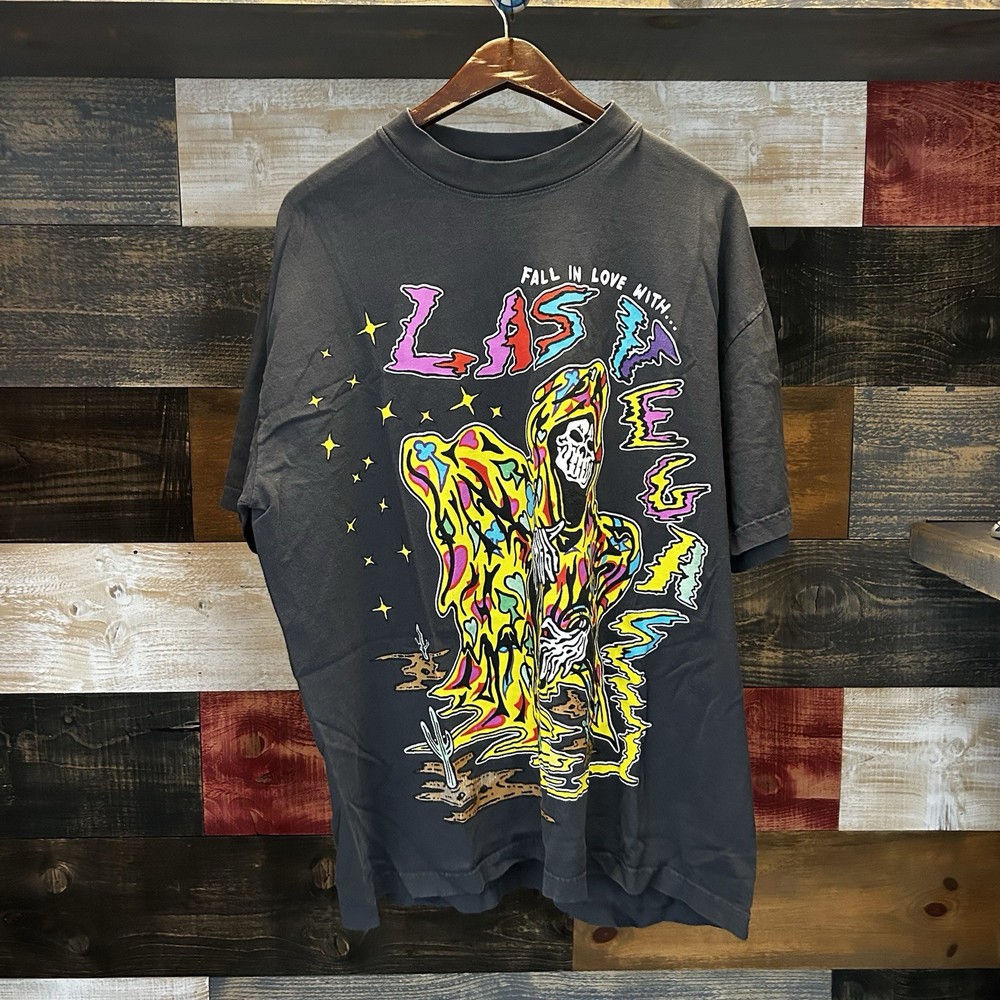 Warren Lotas Las Vegas Skeleton Graphic T-Shirt Men XL Black Tee Dice Neon Rare