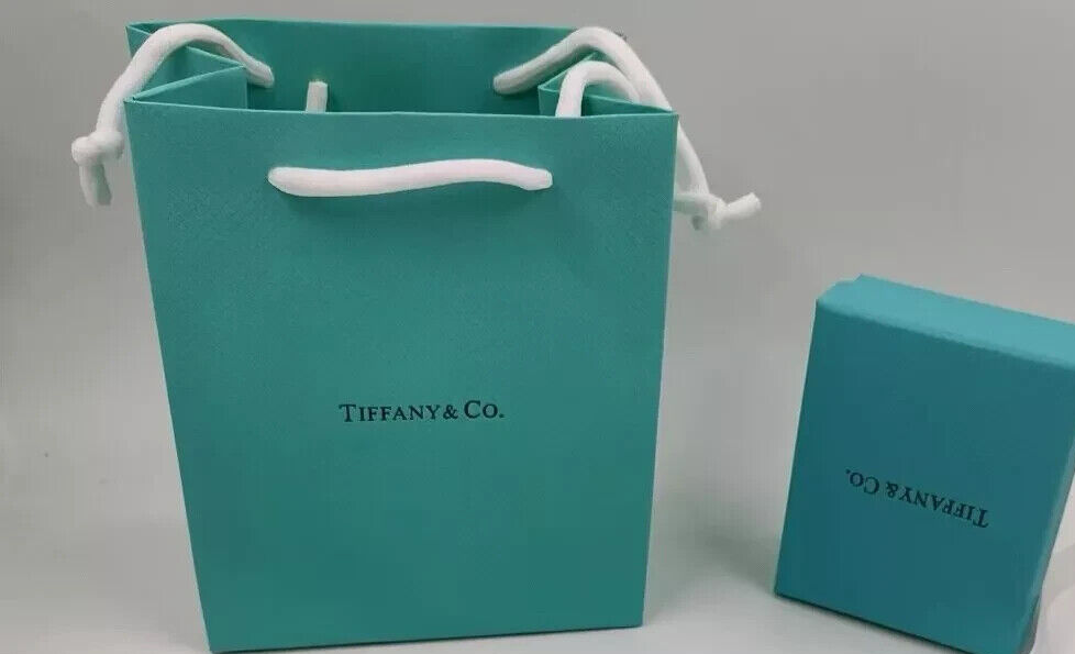 NEW TIFFANY & CO BLUE BOX JEWELRY GIFT BAG & RED RIBBON W COTTON 3.75 X 3 X 1.5