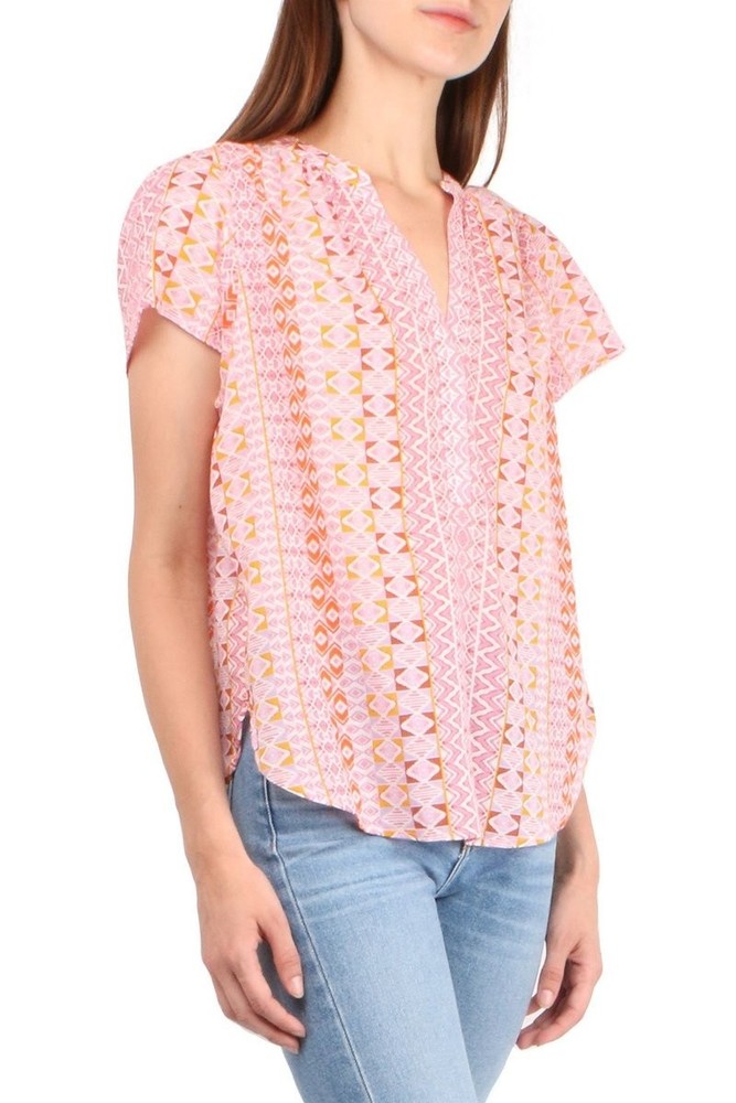Xirena Tristyn Popover Cotton Blouse in Terra Rose Pink Print Size XS