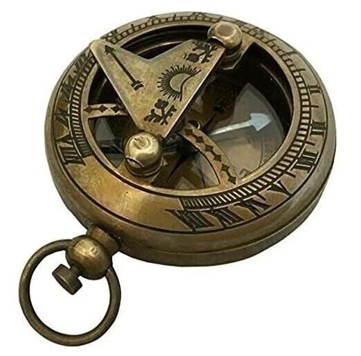 Solid Brass Sundial Compass Vintage style Pocket Nautical Handmade