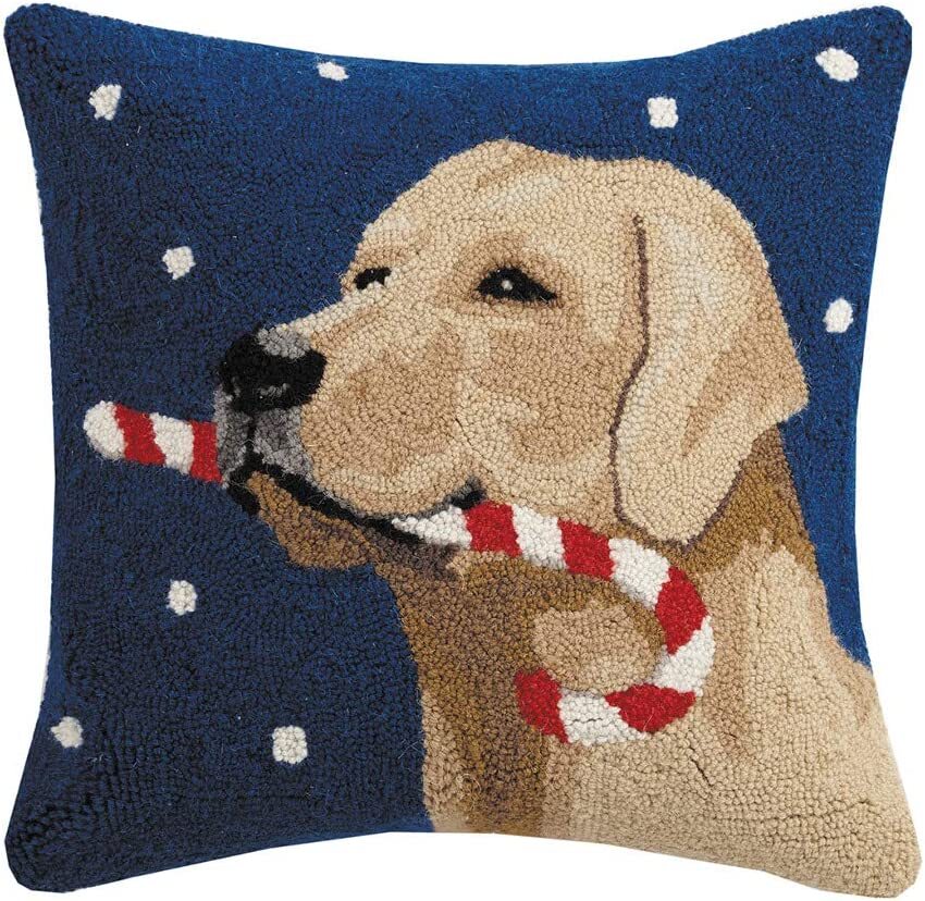 Peking Handicraft Yellow Labrador Retriever Christmas Candy Cane Wool Hooked Dog