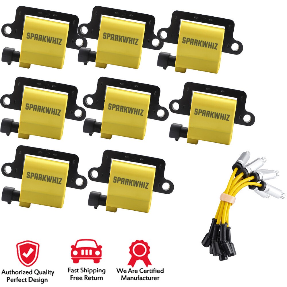 8-Pack Square Ignition Coil & Spark Plug Wire Set for Chevy GMC 4.8 5.3 6.0 8.1L LS3 Engines