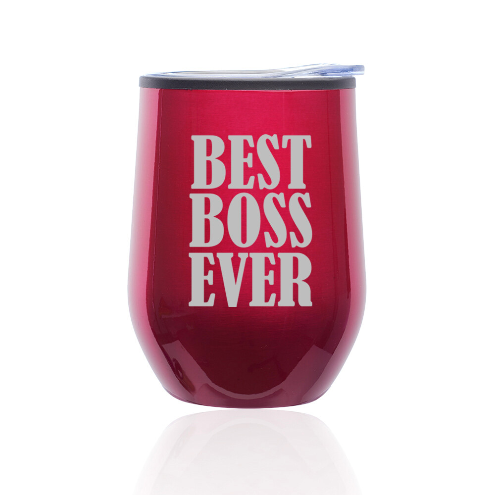 Stemless Wine Tumbler Coffee Travel Mug Glass Cup w/ Lid Best Boss Ever