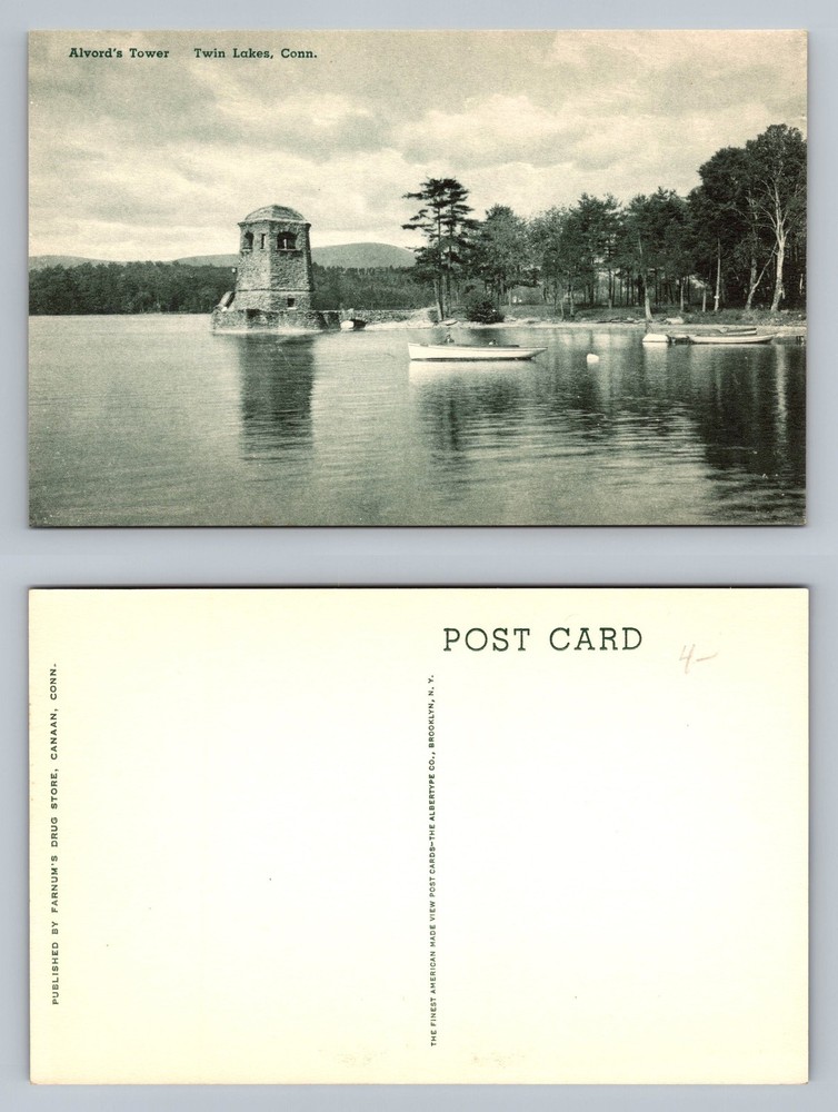 Twin Lakes, CT-Connecticut, Alvord’s Tower Waterfront View PC Vintage Postcard