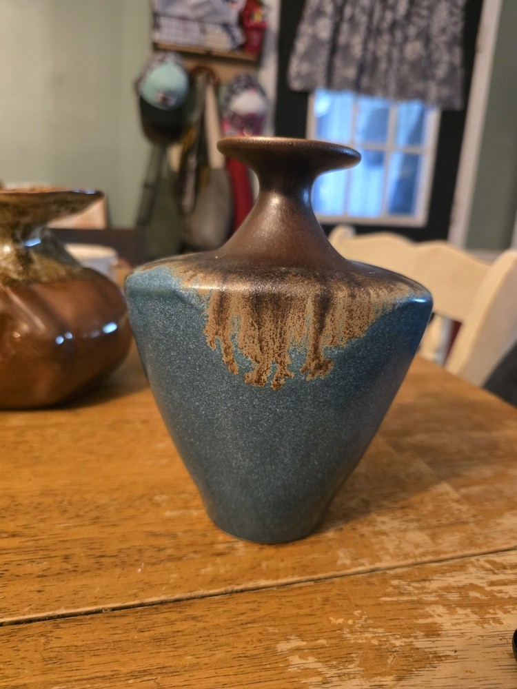 Pigeon Forge Pottery Vase Signed Douglas Ferguson Blue Brown Ceramic Tennessee
