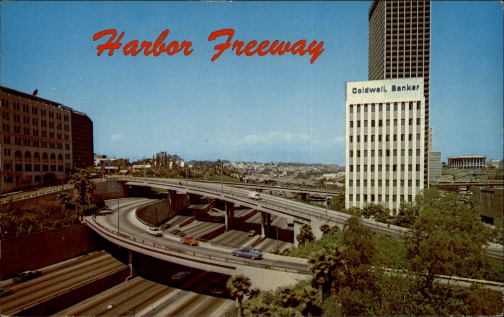 Harbor Freeway Los Angeles California Aerial view vintage postcard d601