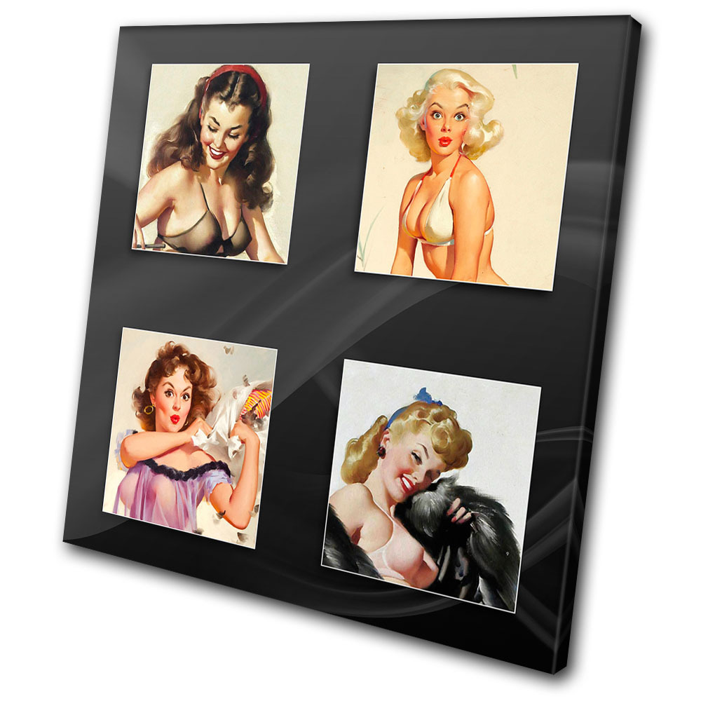 Retro Pin-ups Vintage Girl   CANVAS WALL ART Picture Print VA