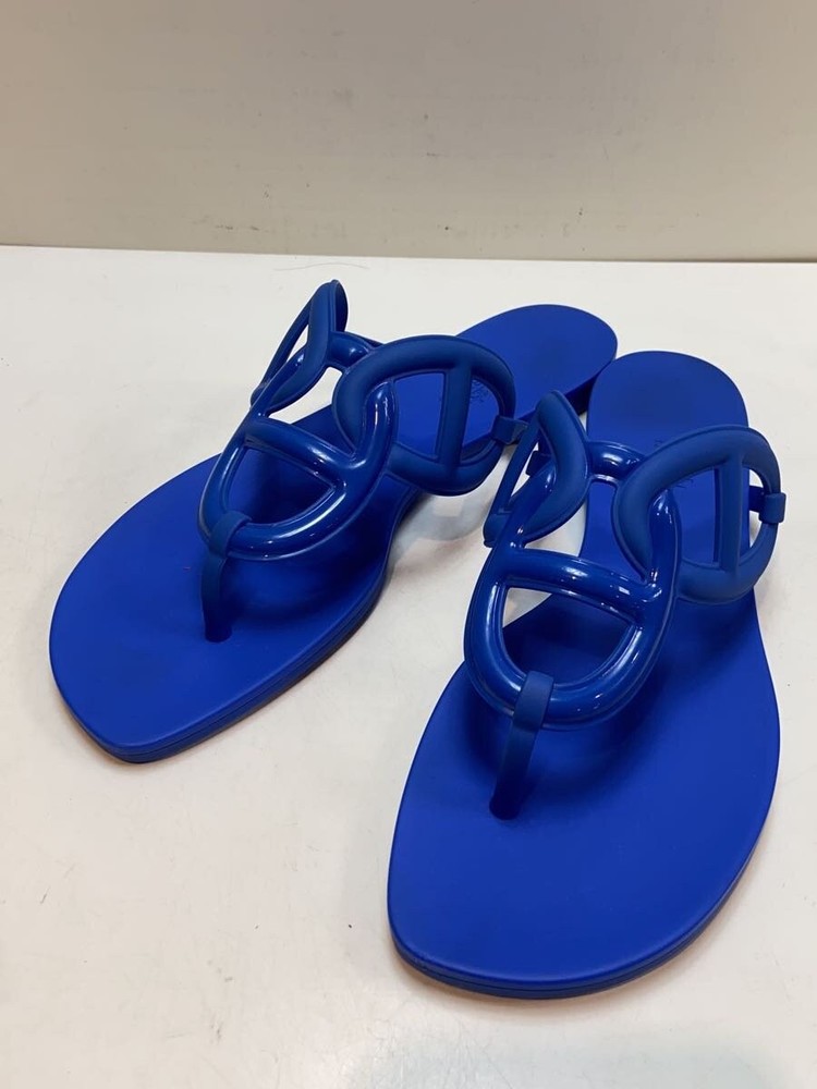 Authentic HERMES Sandal 221001Z Egerie Chaine d'Ancre Size 39 Blue F/S JP Used