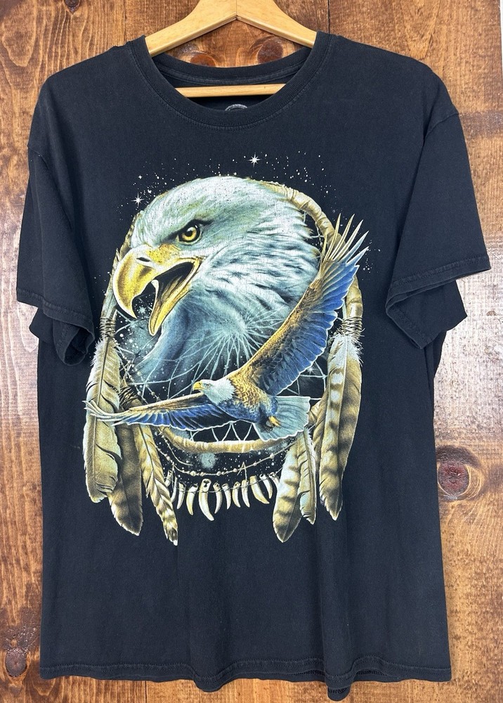 DOM Bald Eagle T-Shirt Mens Large Native American Mystic Graphic Dream Catcher