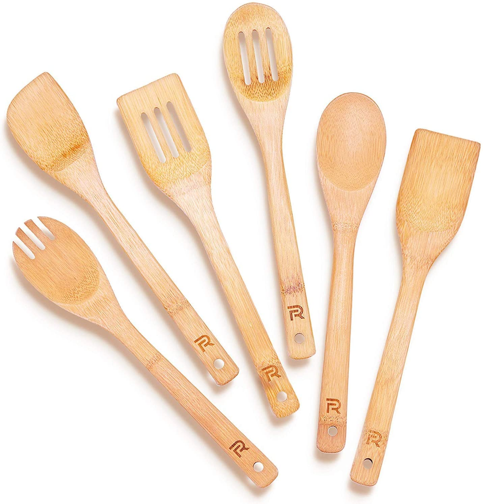 Bamboo Wooden Spoons for Cooking 6-Piece, Apartment Essentials Wood Spatula Spoo