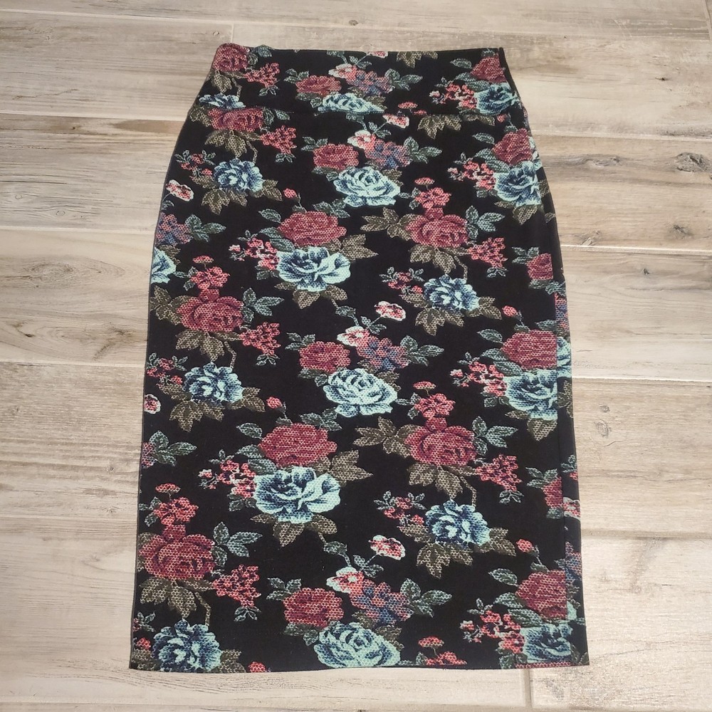 Xhilaration Women's Floral Skirt Black Colorful Medium Elastic Waist