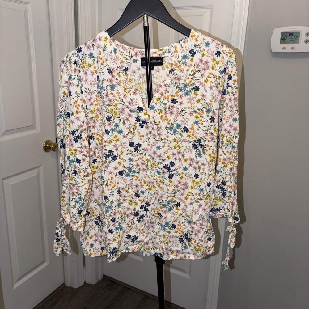 Cynthia Rowley Floral Blouse Med Boho Peasant Lightweight Cottagecore Chic EUC